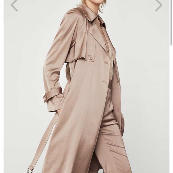 BCBG Max Azria Womens Satin Belted Trench Jacket